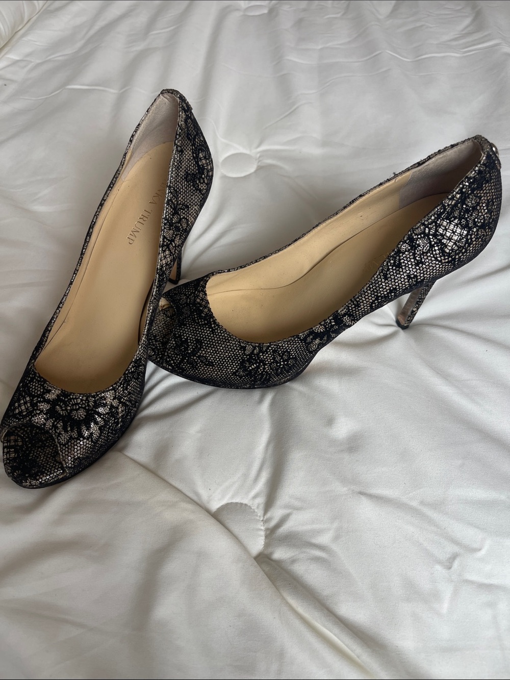 Ivanka Trump Black Lace Peep-Toe Heels